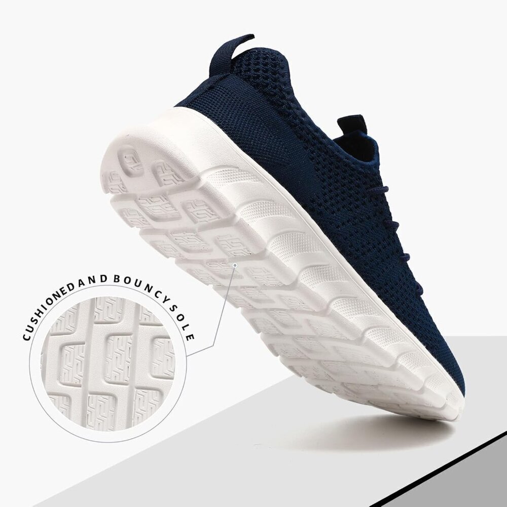 Women's Blue White Non Slip Pull-on Comfortable Casual Fashion Running Sneakers - Picture 4 of 6
